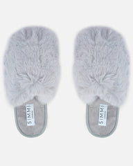 Fluff Grey Faux Fur Round Slippers