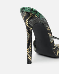 Franca Green Snake Print Stiletto Mules