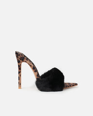 Fantazia Black Leopard Faux Fur Stiletto Mules