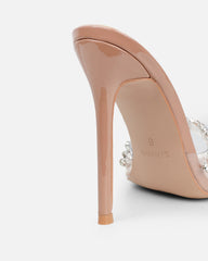 Fatima Nude Patent Diamante Stilleto Mules