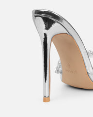 Fatima Silver Mirror Diamante Stiletto Mules