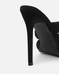 Freyda Black Lycra Pointed Toe Heeled Sandals