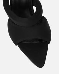 Freyda Black Lycra Pointed Toe Heeled Sandals