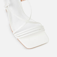 Messina White Faux Snake Print Lace Up Block Heels