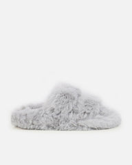 Fuzziest Grey Faux Fur Fluffy Slippers