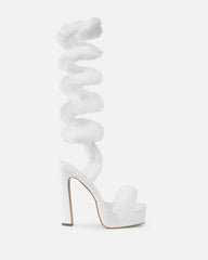 Curly White Snake Faux Fur Platform Sandals