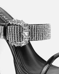 Syd Black Patent Diamante Buckle Platform Mules