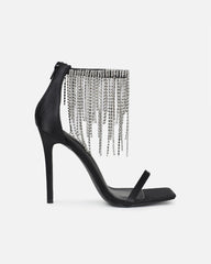 Pookie black satin diamante sandals