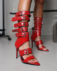 Goldie Red Cut Out Buckle detail Heeled Sandals