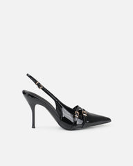 Marika black patent buckle detail slingback courts