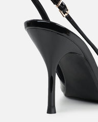 Marika black patent buckle detail slingback courts