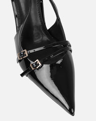 Marika black patent buckle detail slingback courts