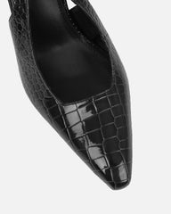 Indira Black Croc Effect Slingback Court Shoes
