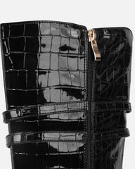 Haiden Black Patent Croc Effect Knee Boots