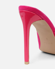 Halima Pink Suede Bow Detail Heeled Mules