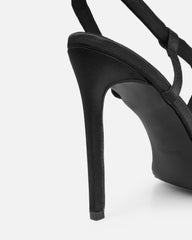 Harlyn Black Satin Padded Heeled Sandals