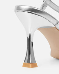 Hazal Silver Metallic Mid Heeled Sandals
