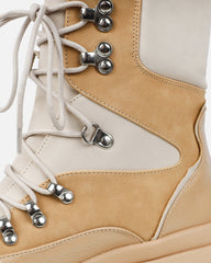 Hector Beige Chunky Flat Lace Up Boots