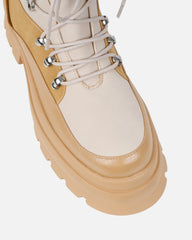 Hector Beige Chunky Flat Lace Up Boots