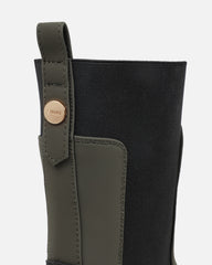 Heckton Khaki Flat Chunky Ankle Boots