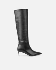 Huxton Black Pull On Low Heeled Knee High Boots