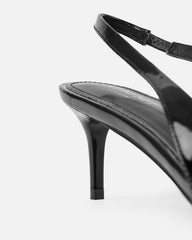 Cecily Black Patent Low Sling Back Court Shoes
