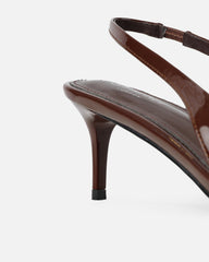 Cecily Chocolate Brown Patent Low Sling Back Court Shoes