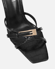 Imaan Black Croc Effect Buckle Heeled Sandals