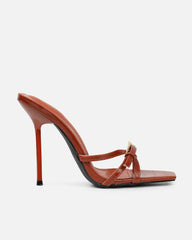 Imaan Tan Croc Effect Buckle Heeled Sandals