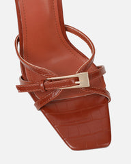 Imaan Tan Croc Effect Buckle Heeled Sandals