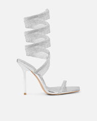 Javana silver mirror diamante spiral heeled sandals