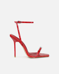 Kienna Red Patent Croc Effect Diamante Buckle Heeled Sandals