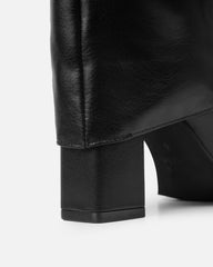 Tamiar Black Fold Over Block Heeled Knee High Boots