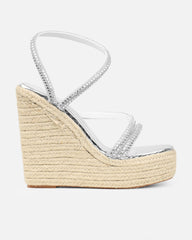 Jama Silver Faux Snake Effect Diamante Espadrille Sandals