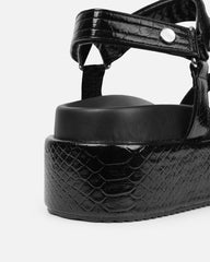 Jamarni Black Croc Print Flatform Sandals