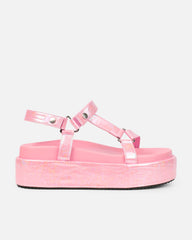 Jamarni Pink Croc Print Flatform Sandals