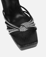 Jayne Black Faux Snake Diamante Wedge Sandals