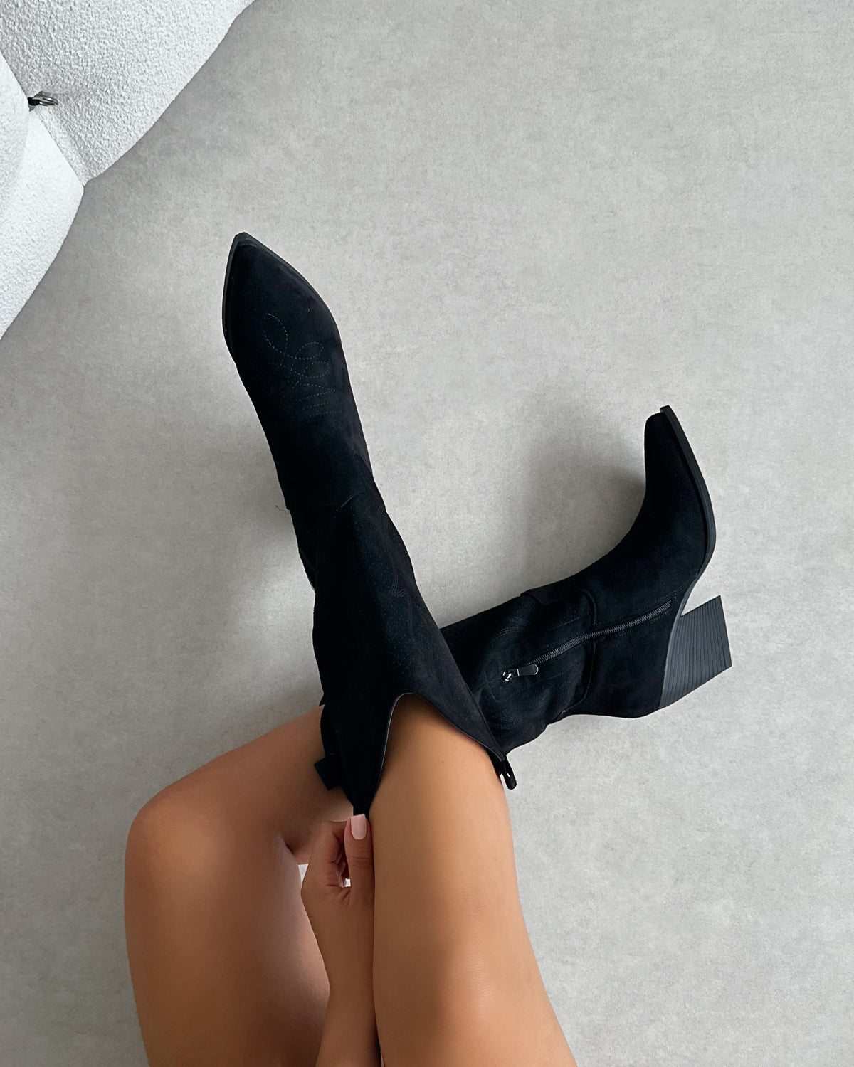 Rainey Black Faux Suede Western Knee High Boots