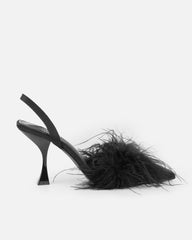 Jube Black Satin Fluffy Court Shoes