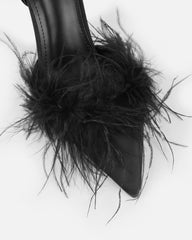 Jube Black Satin Fluffy Court Shoes