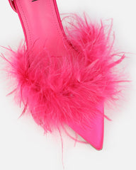 Jube Hot Pink Satin Fluffy Court Shoes
