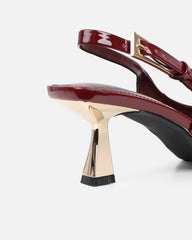 June Burgundy Patent Low Sling Back Court Shoes