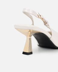 June off white patent low sling back court shoes