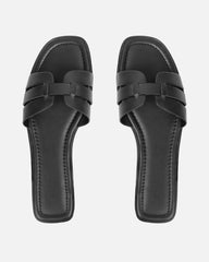 Jorja Black Slip On Flat Sandals