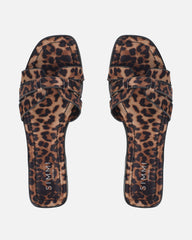 Jorja Leopard Satin Slip On Flat Sandals
