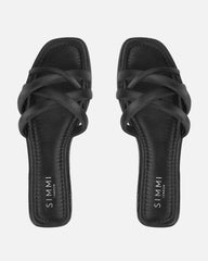 Kina Black Satin Padded Slip On Flat Sandals