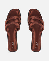 Kina Brown Satin Padded Slip On Flat Sandals