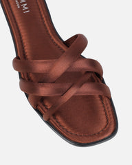 Kina Brown Satin Padded Slip On Flat Sandals