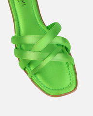Kina Green Satin Padded Slip On Flat Sandals