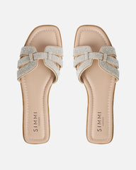 Jorji Nude Diamante Slip On Flat Sandals
